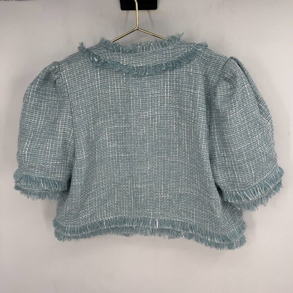 Lena Light Blue Tweed Short Sleeve Jacket & Skirt Matching Set Size L NWT - Picture 4 of 15